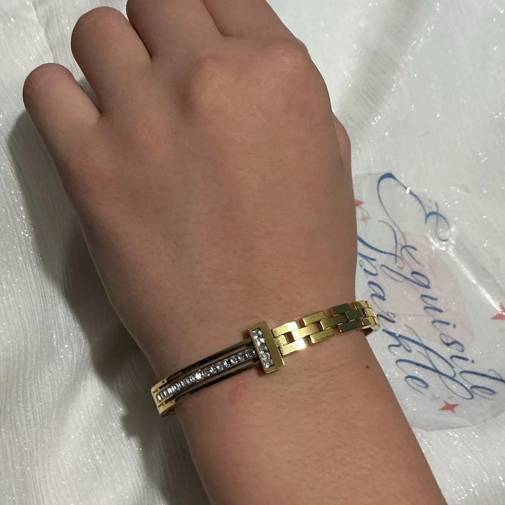 👠 Gold Link Cz Diamond Bangle Bracelet